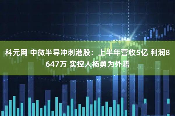 科元网 中微半导冲刺港股：上半年营收5亿 利润8647万 实控人杨勇为外籍